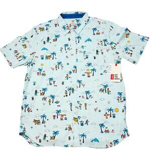 Vans Party Train Beach Button Up Shirt Men Large Palm Trees Summer Tee New